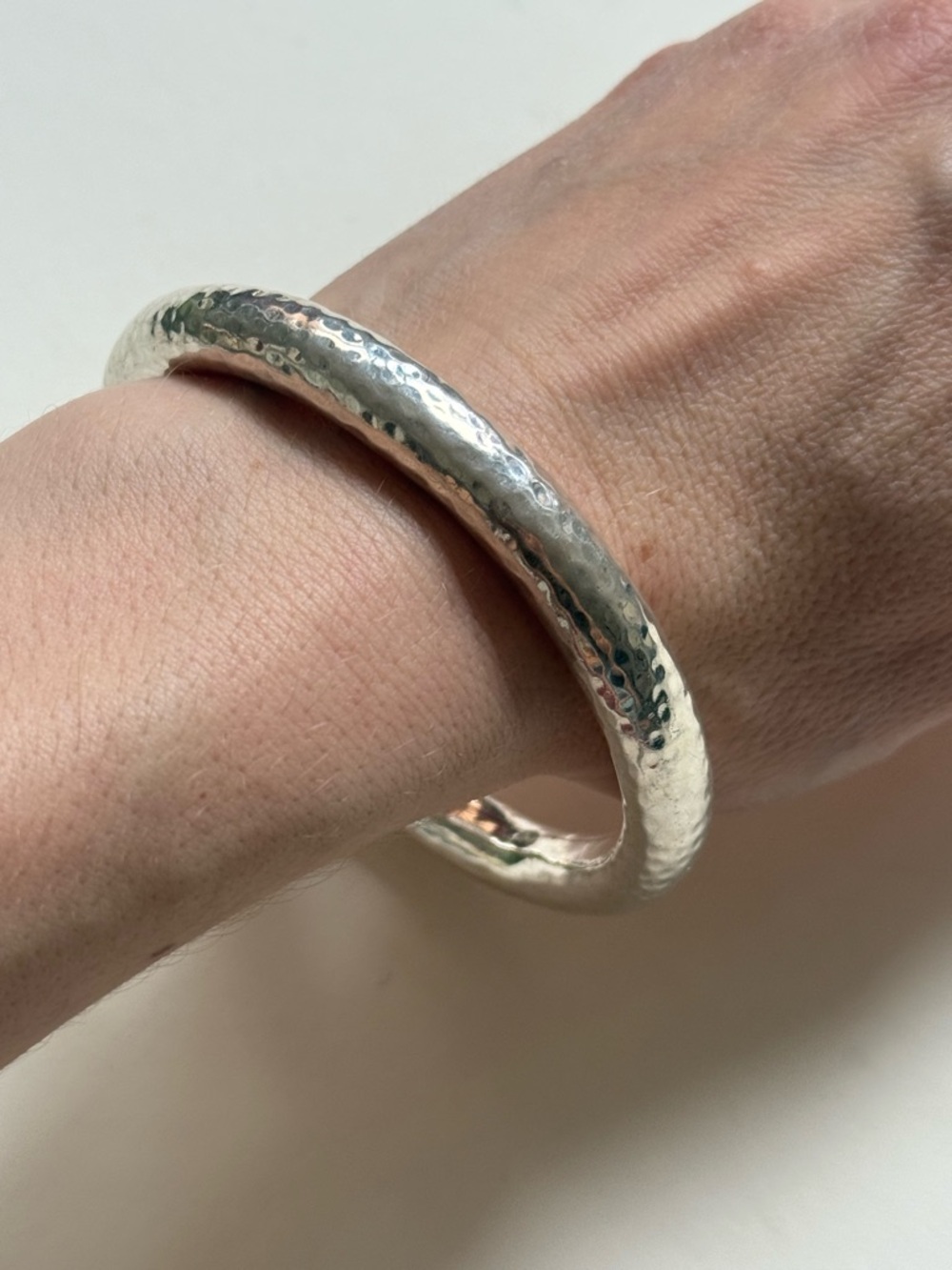 Sterling Silver Hammered Bangle Bracelet - Picture 4 of 9